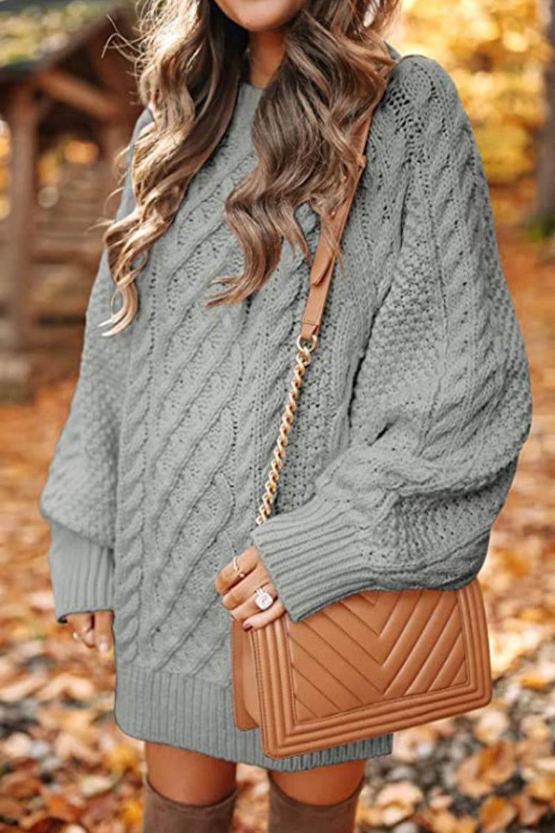 LM | Elegant solid hollowed out O neck long sleeve dresses (12 colors)