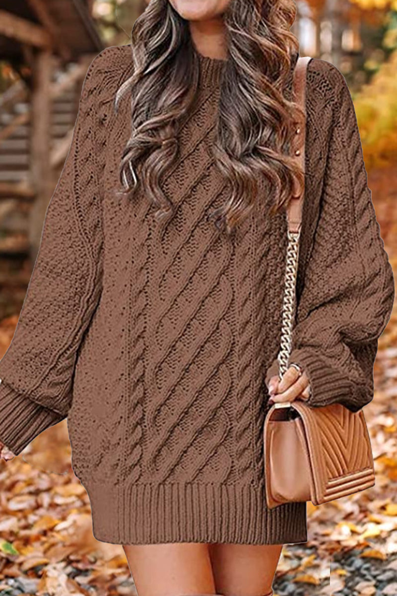 LM | Elegant solid hollowed out O neck long sleeve dresses (12 colors)