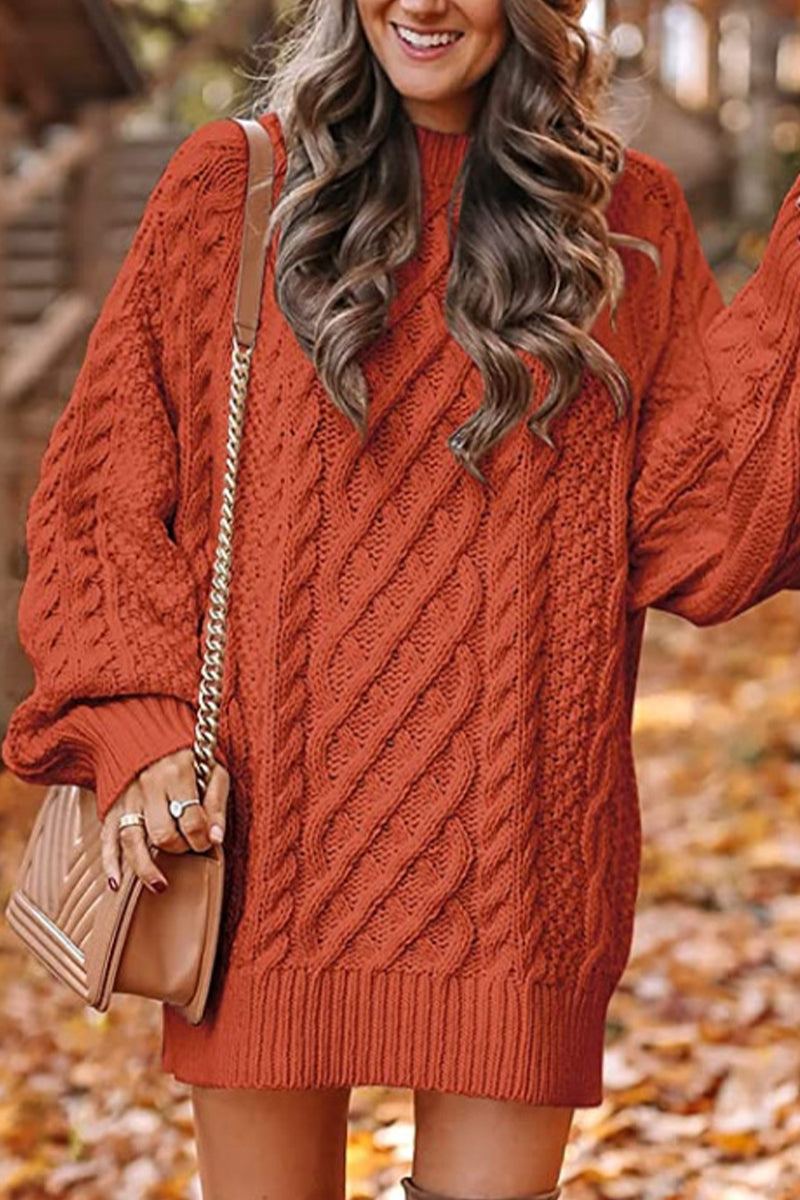 LM | Elegant solid hollowed out O neck long sleeve dresses (12 colors)