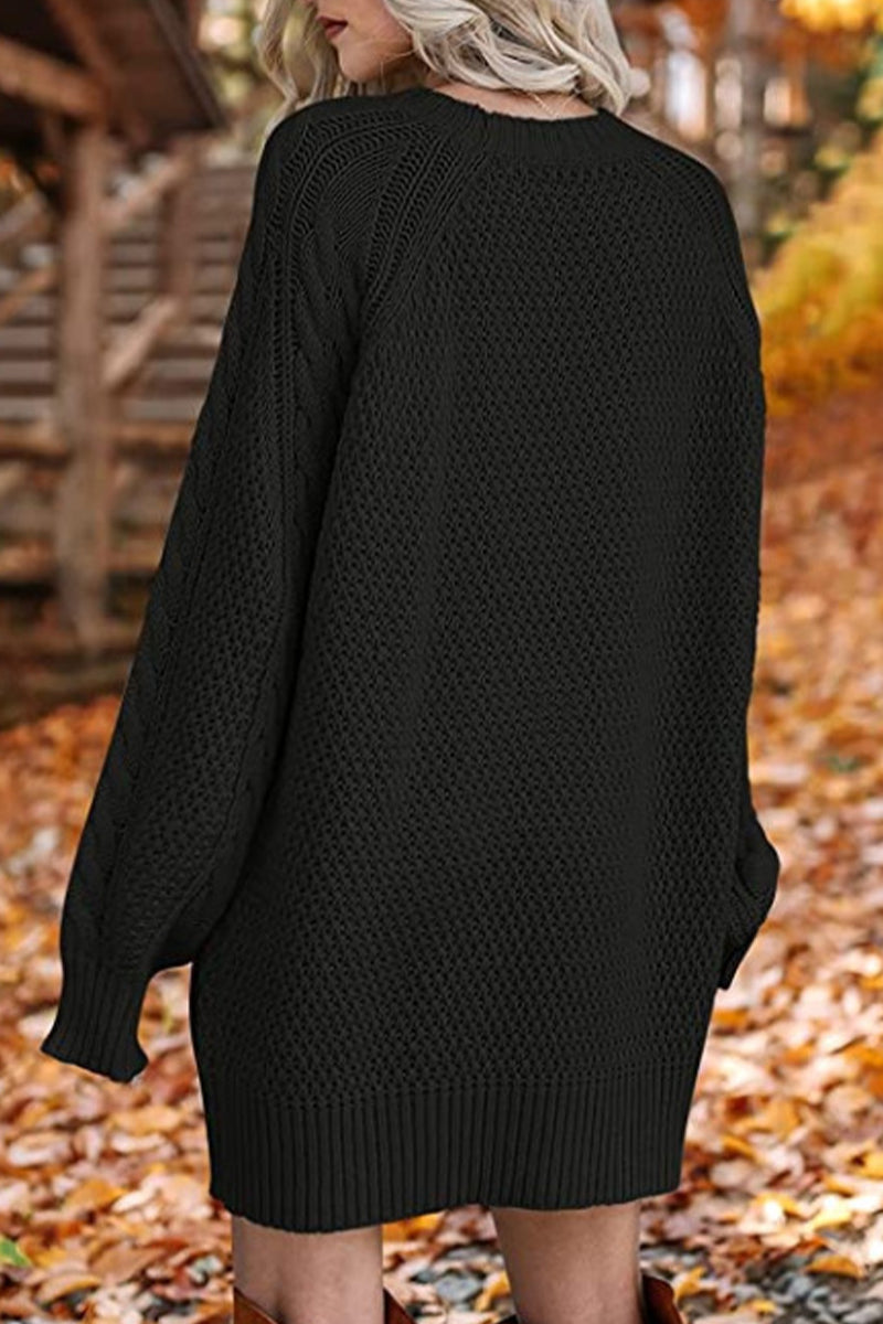 LM | Elegant solid hollowed out O neck long sleeve dresses (12 colors)