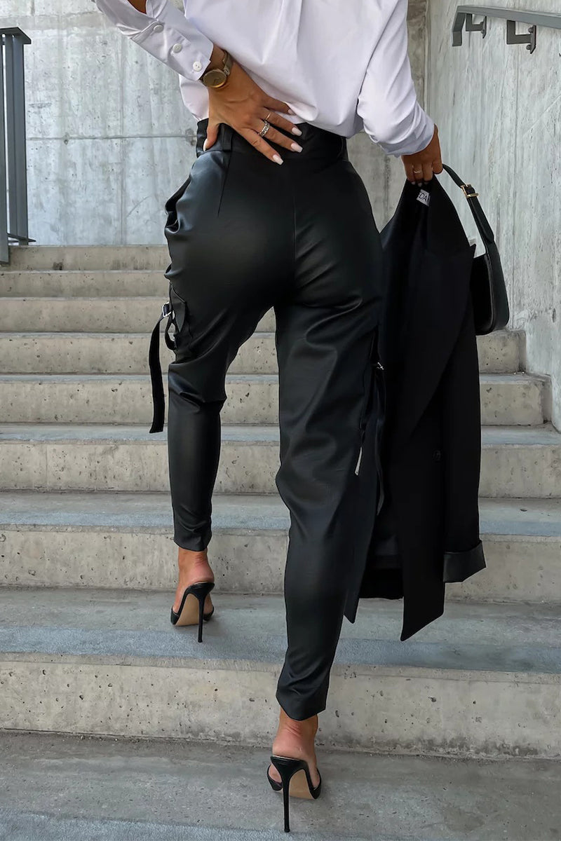 LM | Casual Solid Pocket Zipper Regular High Waist Pencil Pants(5 Colors)