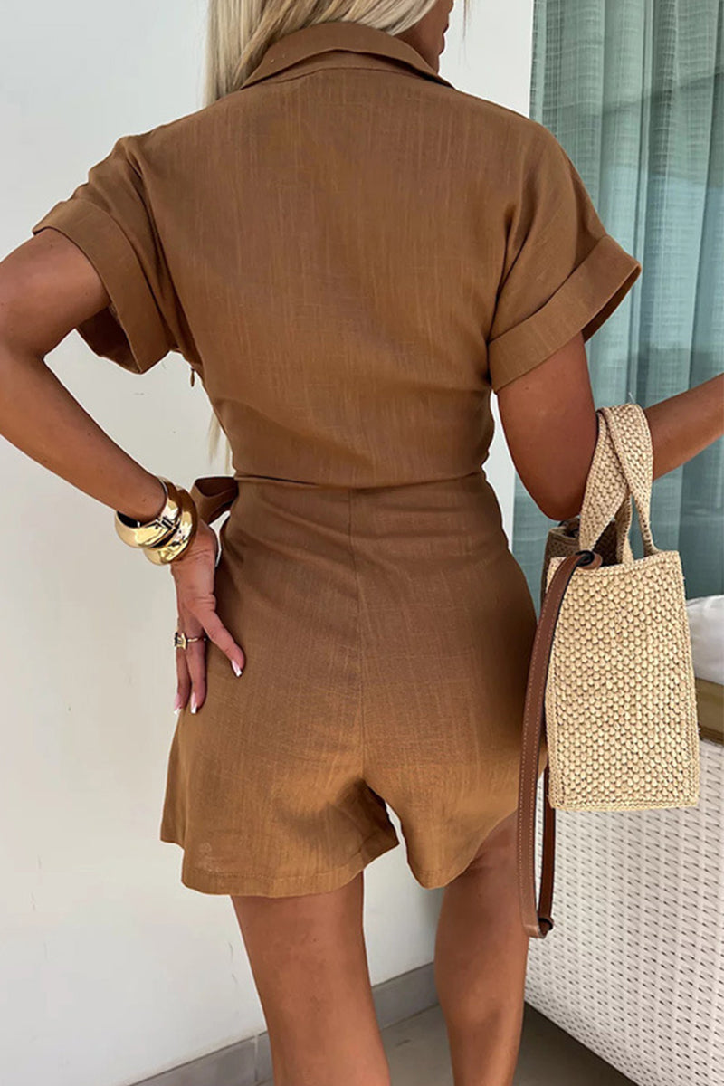 LM | Casual Solid Frenulum V Neck Loose Rompers (4 colors)