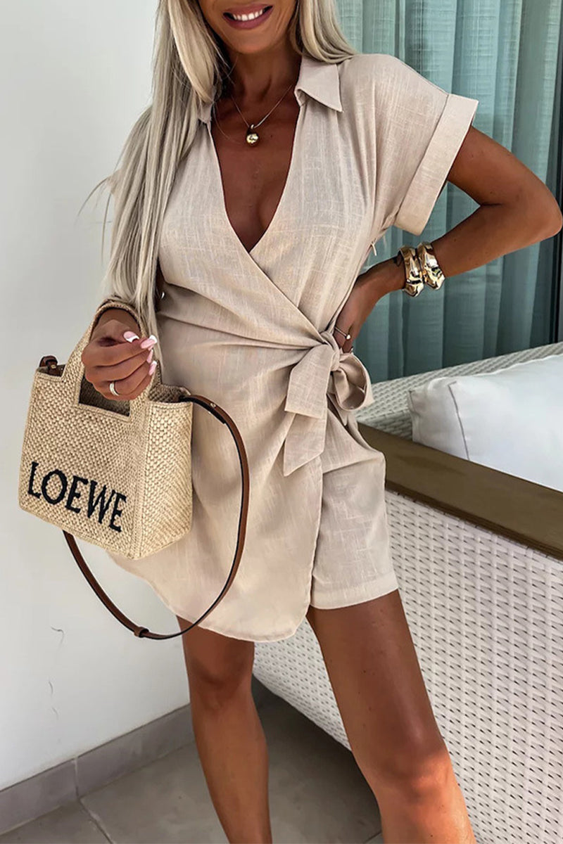 LM | Casual Solid Frenulum V Neck Loose Rompers (4 colors)