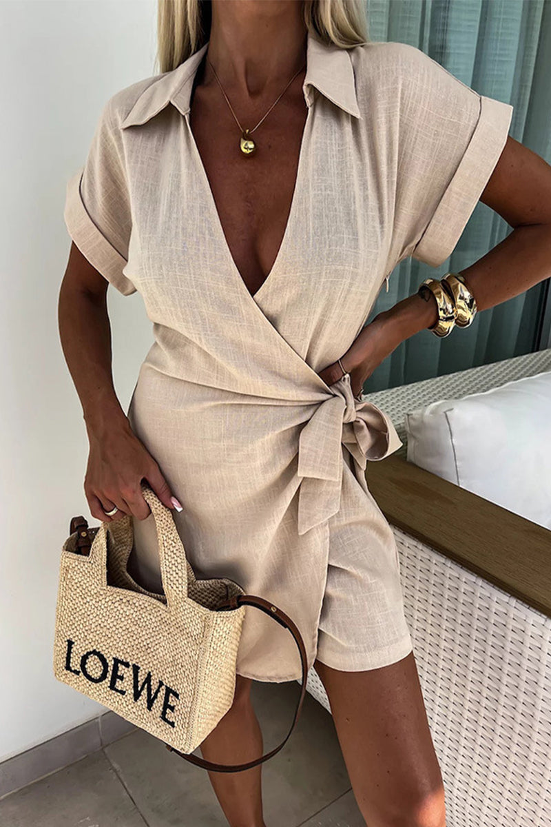 LM | Casual Solid Frenulum V Neck Loose Rompers (4 colors)