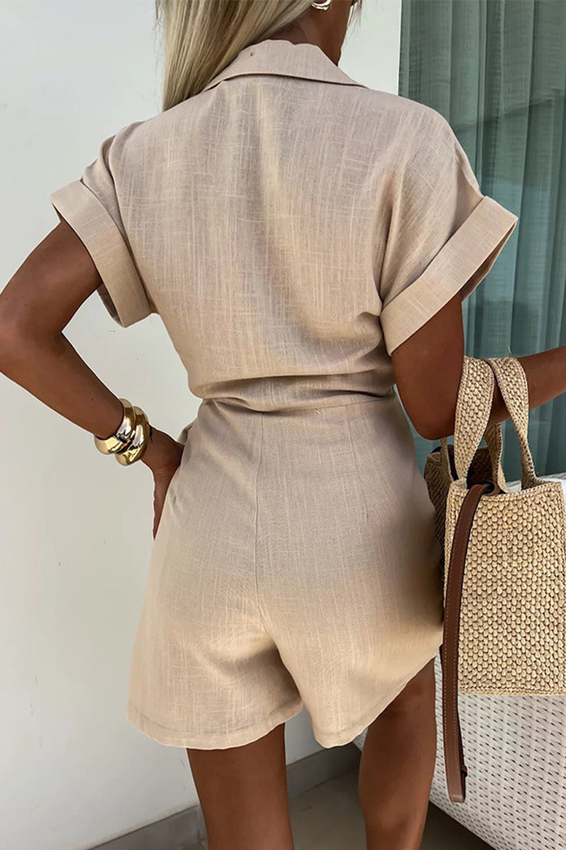 LM | Casual Solid Frenulum V Neck Loose Rompers (4 colors)