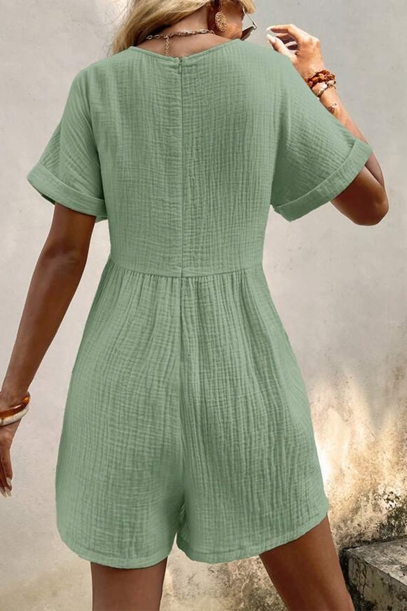 LM | Casual Simplicity Solid Bag V Neck Loose Rompers (5 Colors)