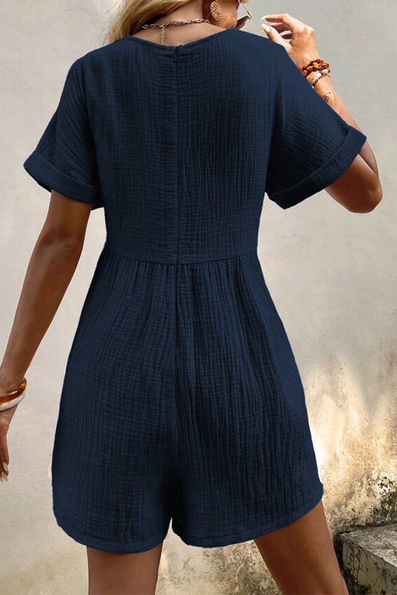 LM | Casual Simplicity Solid Bag V Neck Loose Rompers (5 Colors)