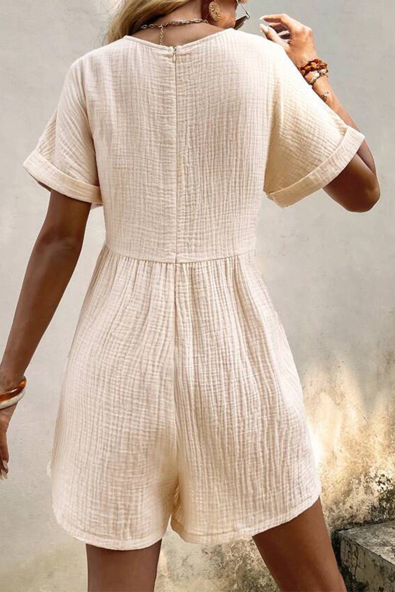 LM | Casual Simplicity Solid Bag V Neck Loose Rompers (5 Colors)