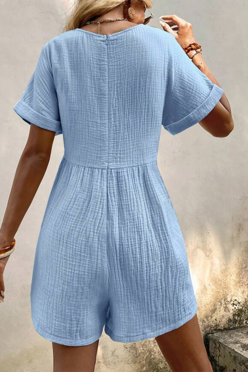 LM | Casual Simplicity Solid Bag V Neck Loose Rompers (5 Colors)