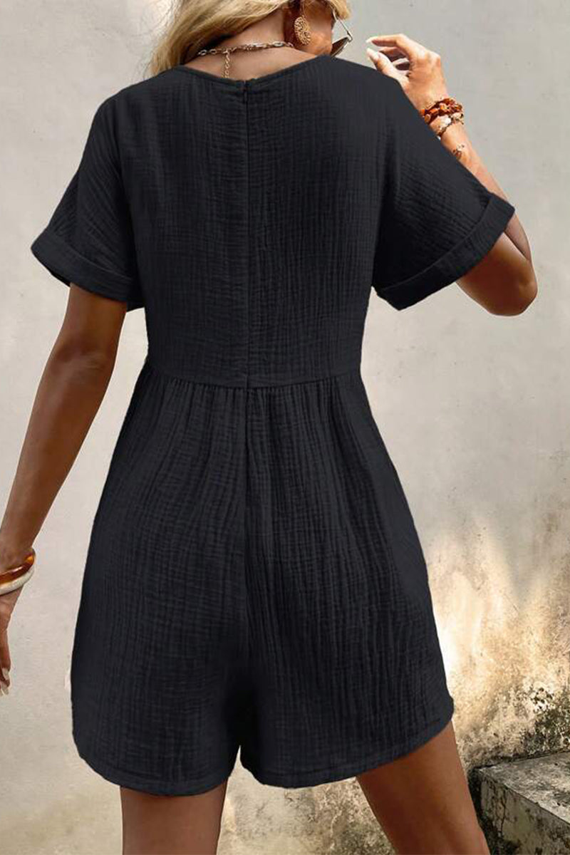 LM | Casual Simplicity Solid Bag V Neck Loose Rompers (5 Colors)