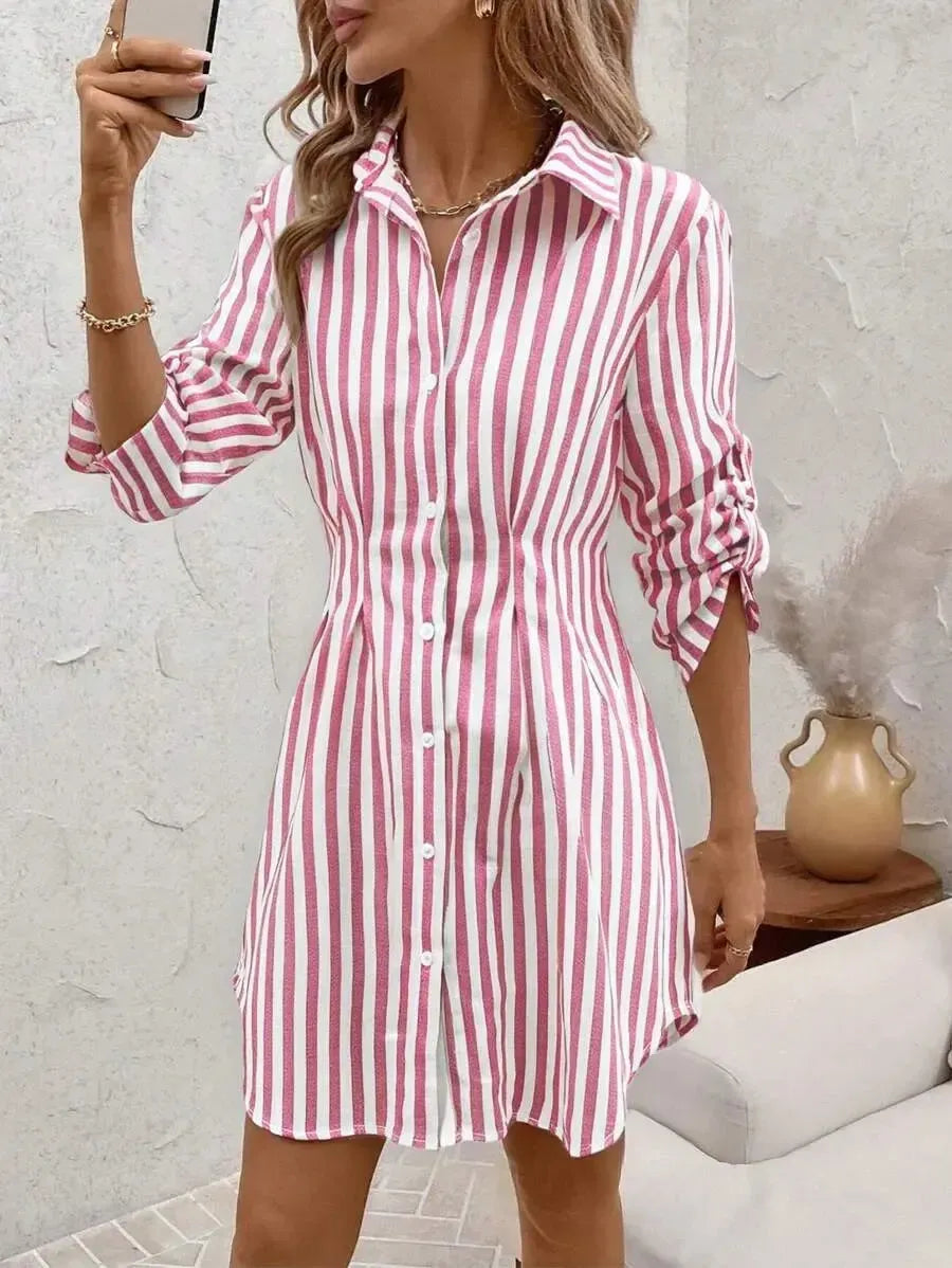 LM | Pink striped long-sleeved mini dress