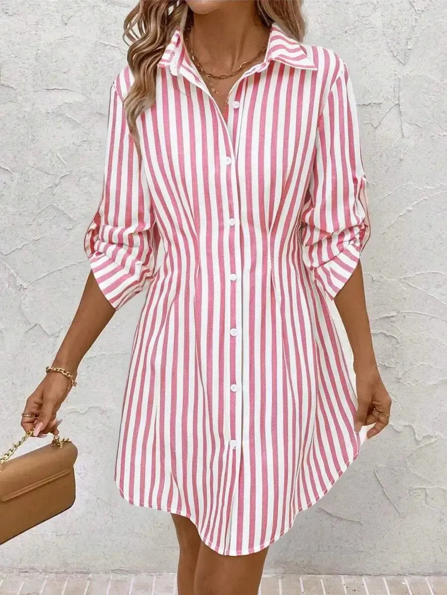 LM | Pink striped long-sleeved mini dress