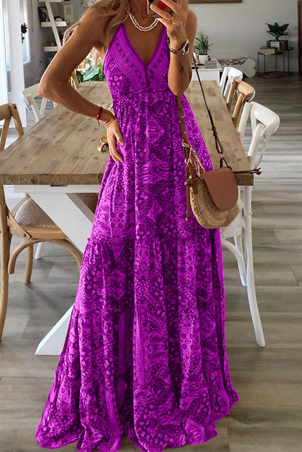 LM | Celeste Boho printed strappy maxi dresses with elastic waist