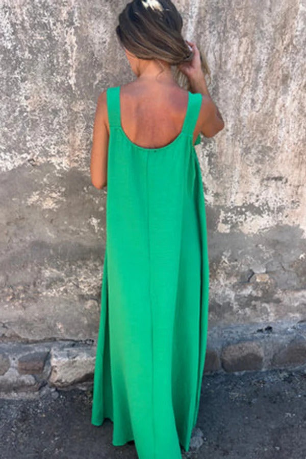 LM | Solid Floral Embellished Sleeveless Loose Maxi Dress