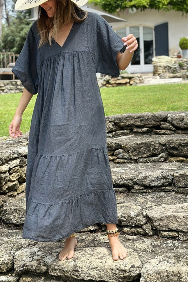 LM | MIRA maxi dress with V-neck and stripes