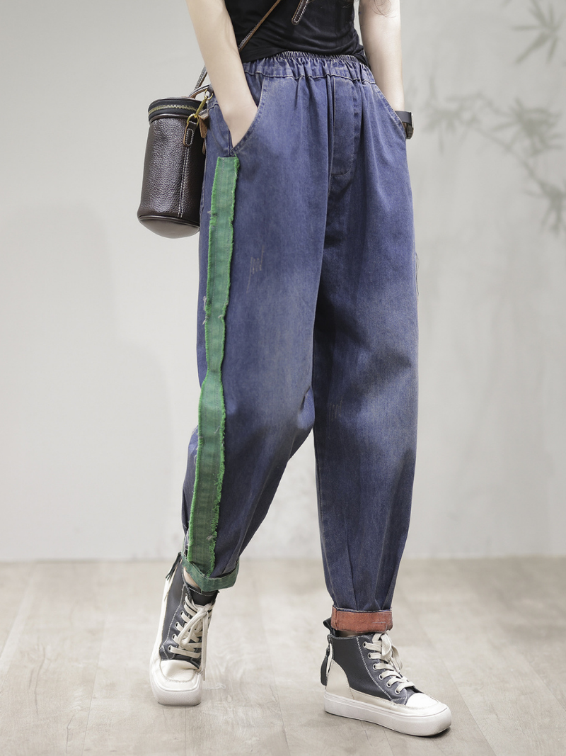 LM | Casual Vintage Loose Fit Patch Denim Bottom Jeans Pants
