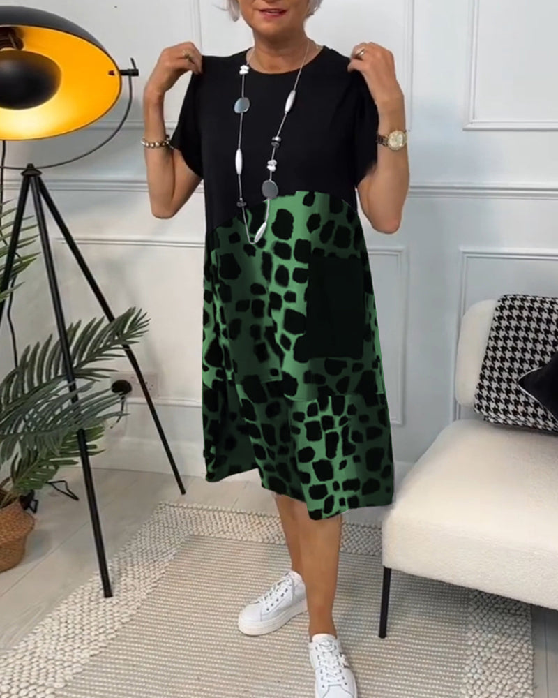 LM | Stylish short-sleeved midi dress with leopard print