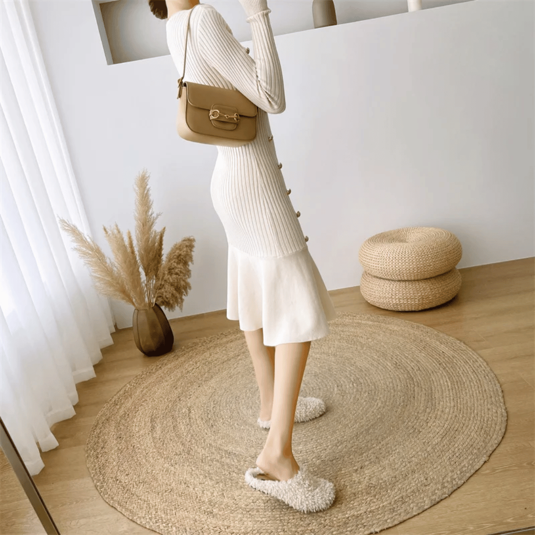 LM | elegant ribbed midi dress for women