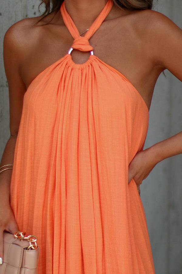 LM | Nolah maxi dress with V-neck and pleated halterneck
