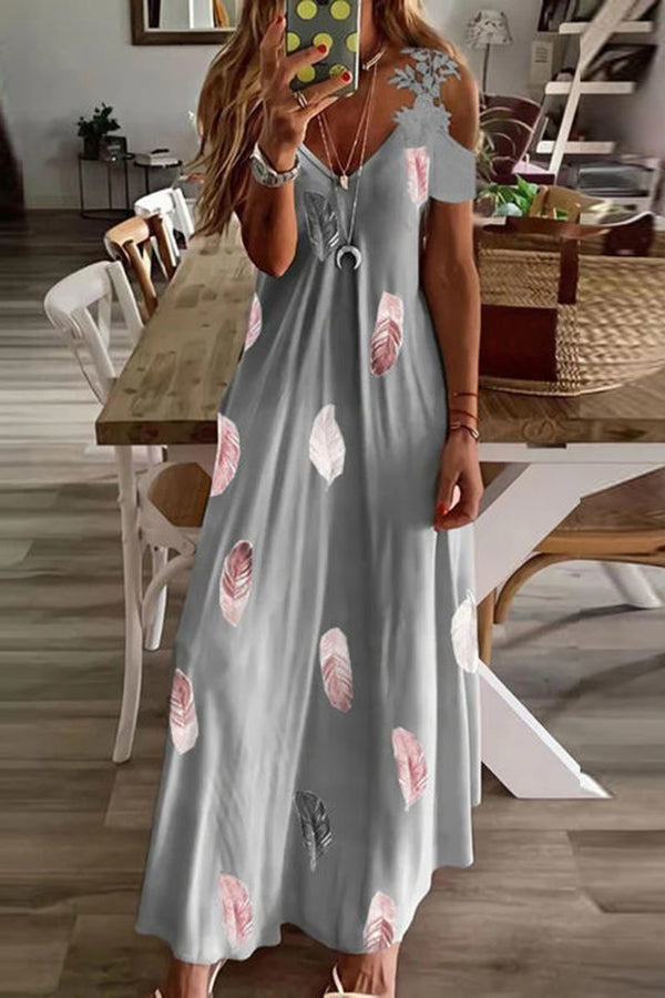 LM | Viana Contrasting lace printed maxi dress with straight sleeves