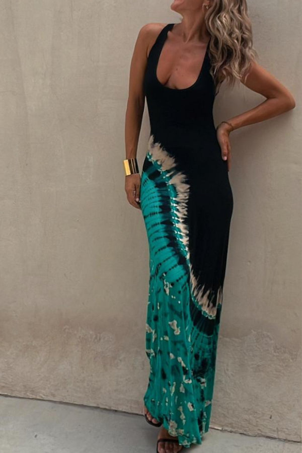 LM | Starry Sky Tie-dye-print stretch back maxi dress