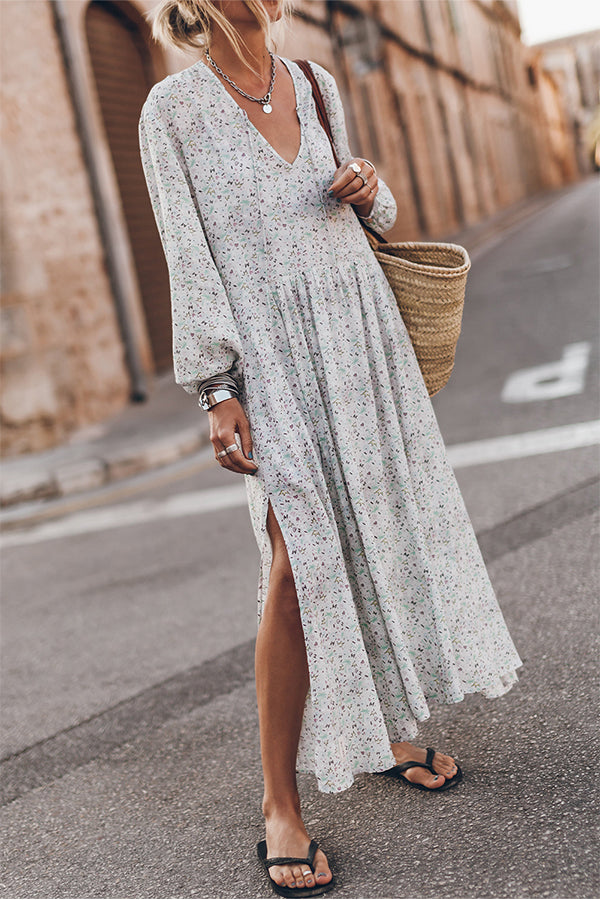LM | Multicolor Floral V-Neck Slits Maxi Dress