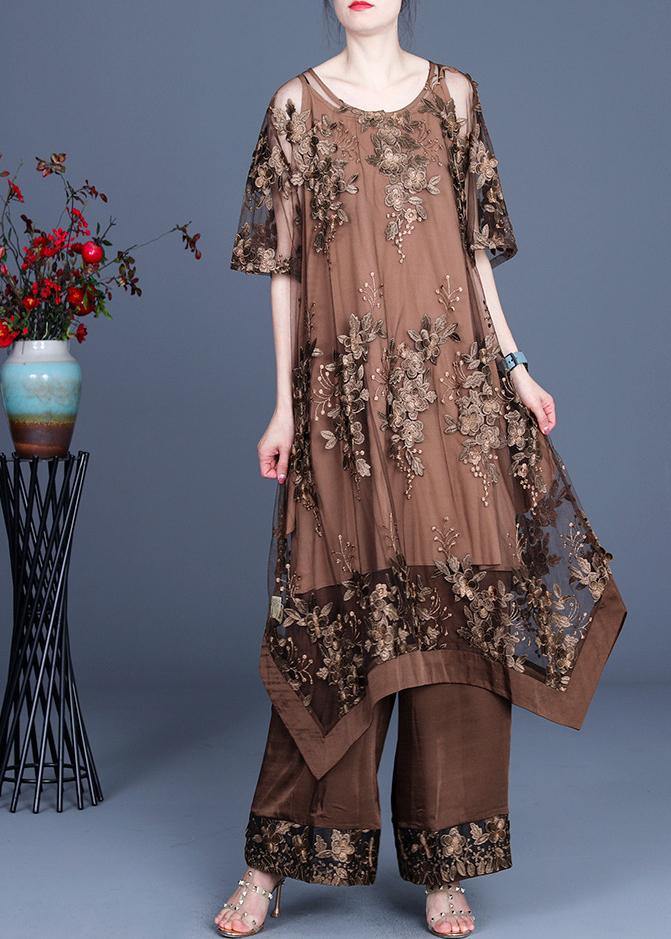 LM | 2021 Summer Irregular Dress Wide Leg Pants Braces Skirt Three Piece Set