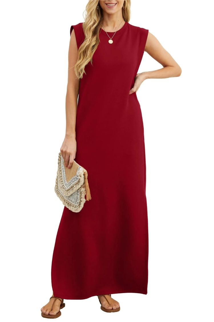 LM | Women's Casual Loose Split Pleatless Maxi Dress