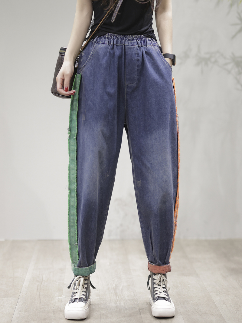 LM | Casual Vintage Loose Fit Patch Denim Bottom Jeans Pants