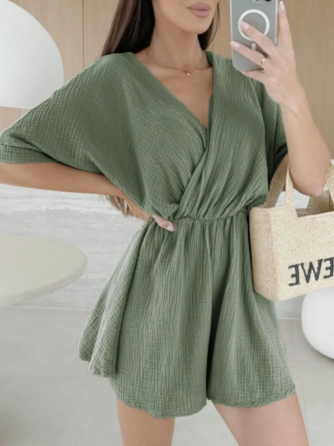 LM | Surplice Half Sleeve Wrap Romper