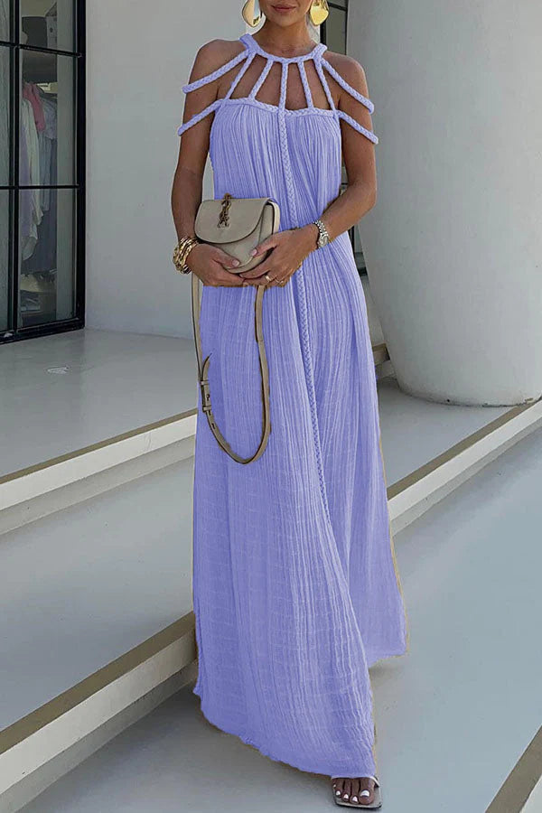 LM | Modern and sophisticated linen blend draped braids cover up maxi dress