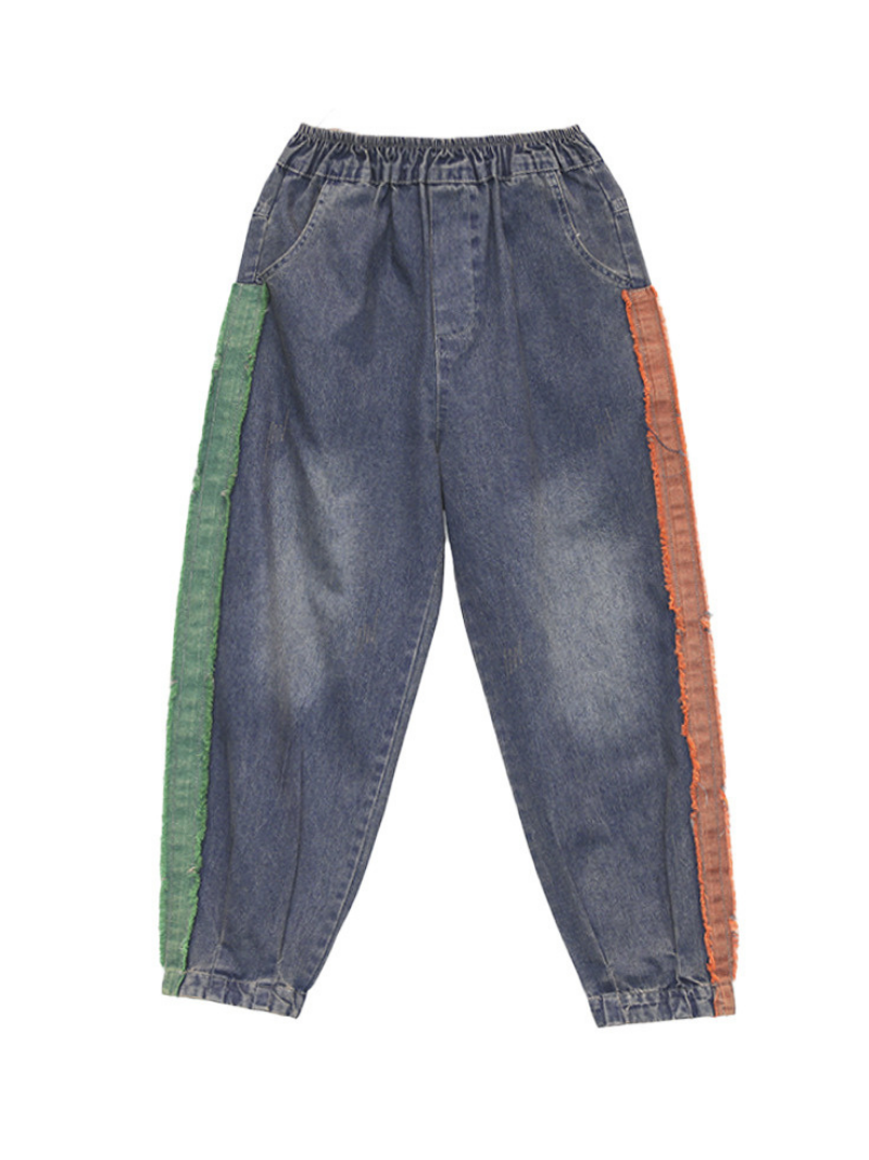 LM | Casual Vintage Loose Fit Patch Denim Bottom Jeans Pants