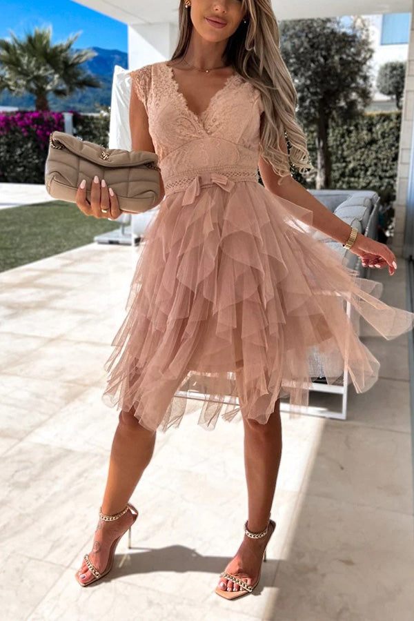 LM | V-neckline Sleeveless lace midi dress