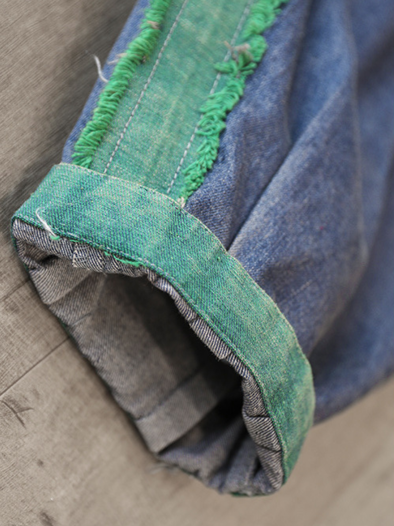 LM | Casual Vintage Loose Fit Patch Denim Bottom Jeans Pants