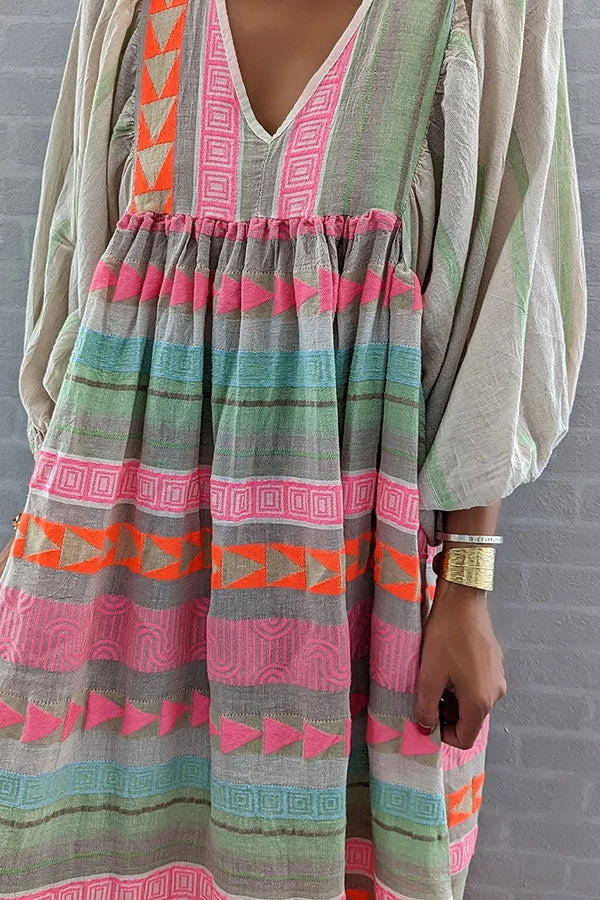 LM | Whisked Away Geometric Color Block Printed A-Line Midi Dress