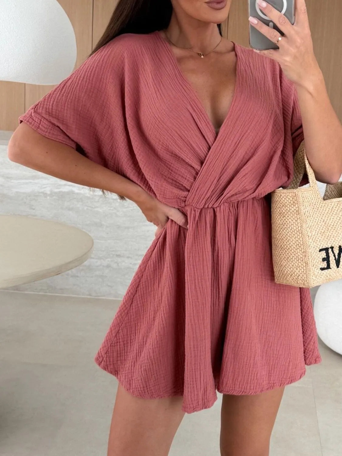 LM | Surplice Half Sleeve Wrap Romper