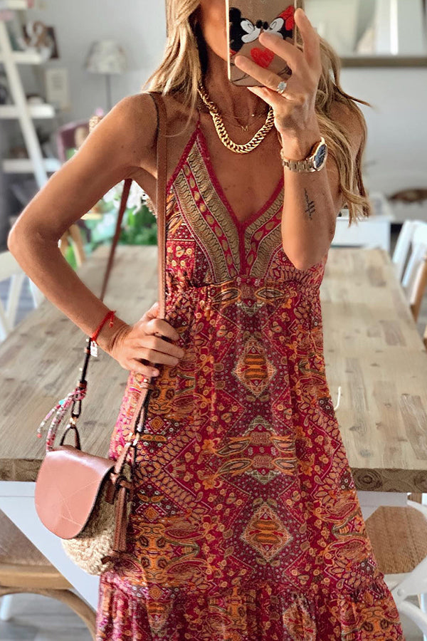 LM | Celeste Boho printed strappy maxi dresses with elastic waist