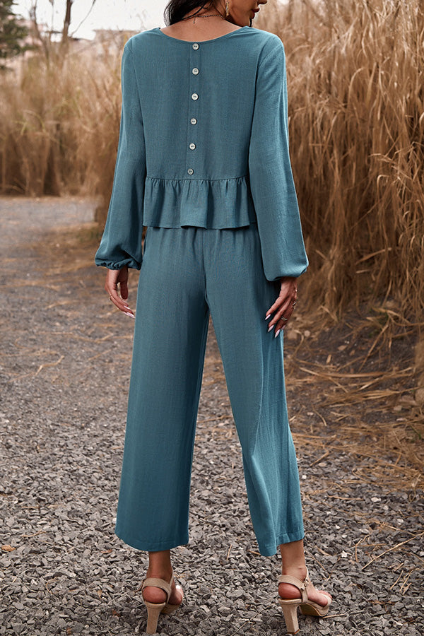 LM | Temperament leisure suit monochrome long-sleeved top loose pants