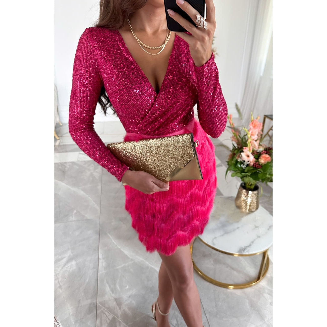 LM | elegant glitter mini dress for women