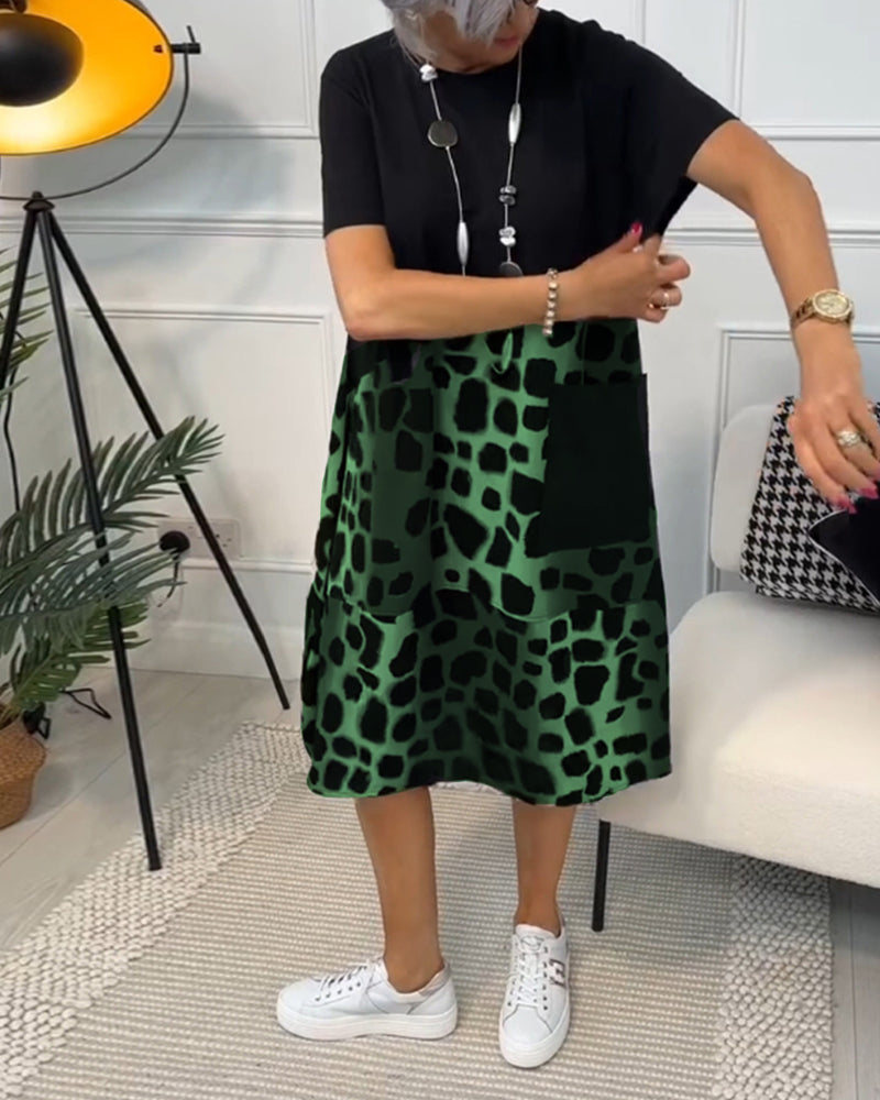 LM | Stylish short-sleeved midi dress with leopard print