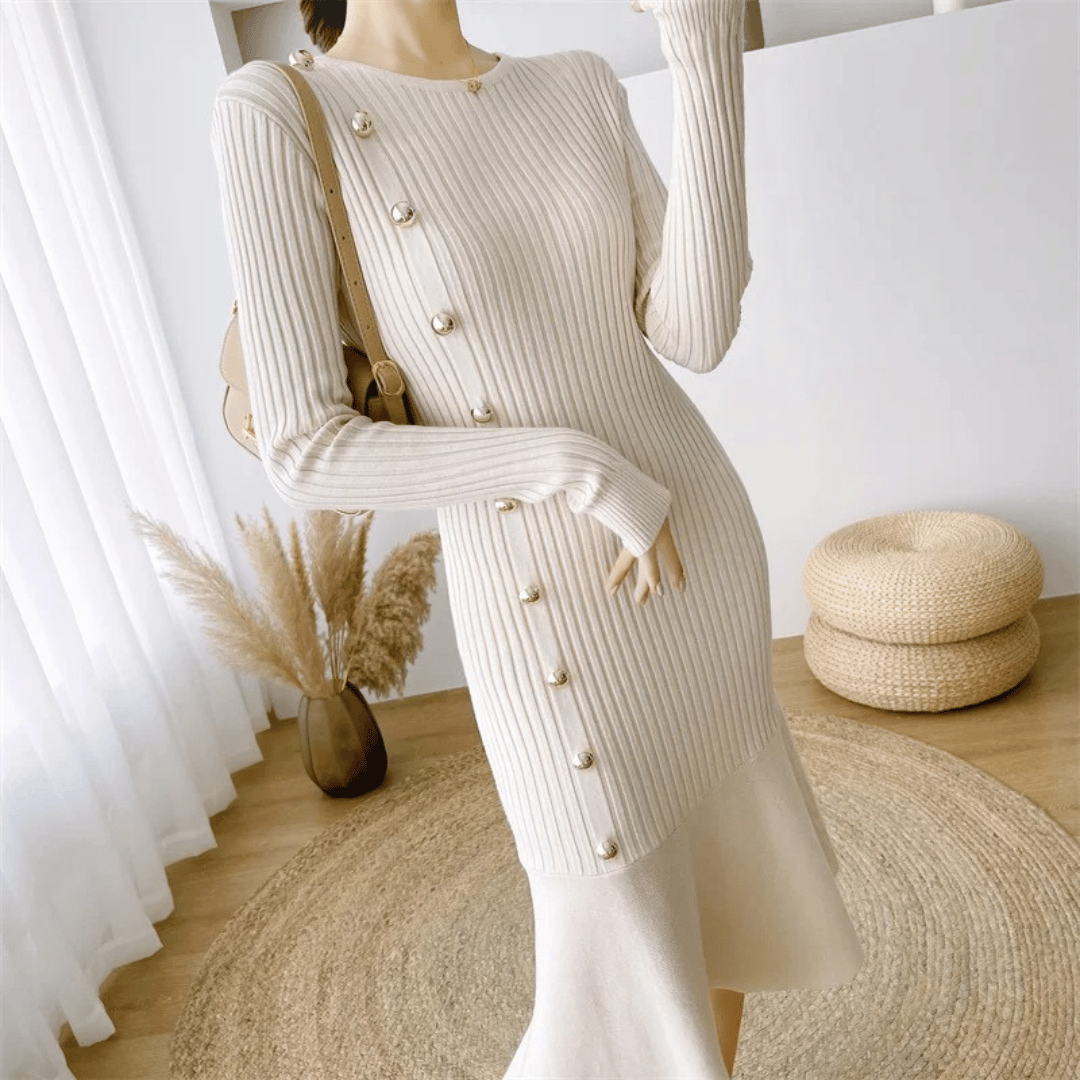 LM | elegant ribbed midi dress for women