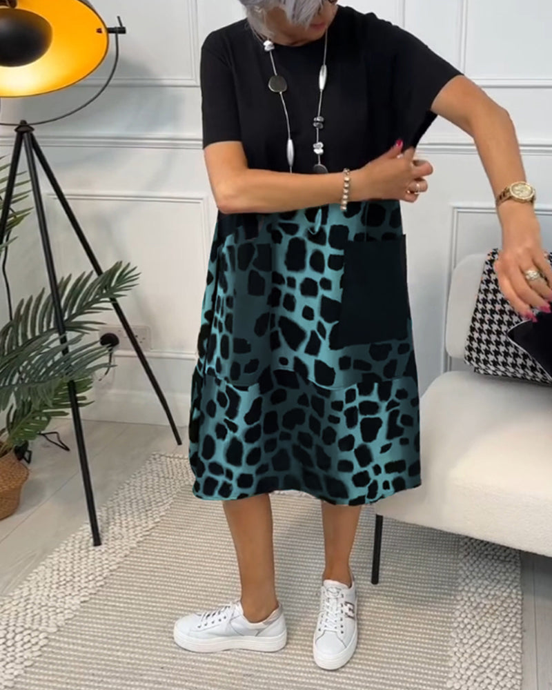 LM | Stylish short-sleeved midi dress with leopard print
