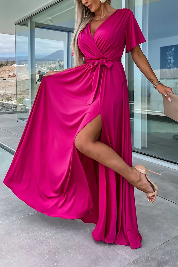 LM | Call Me Confident Glitter Fabric Belted Slit Maxi Dress