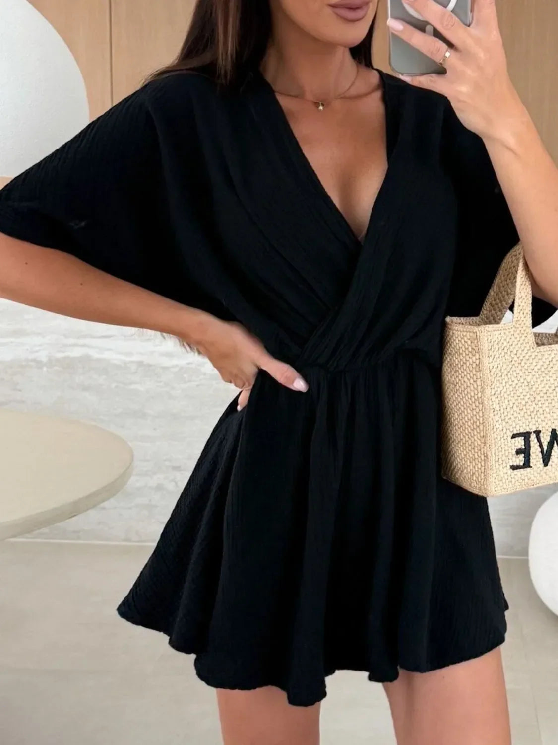 LM | Surplice Half Sleeve Wrap Romper