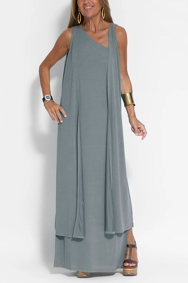 LM | Flawless and free one-shoulder maxi dress with relaxed slit