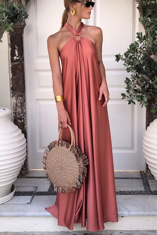 LM | Elegant and fabulous satin halter backless party / vocation maxi dress