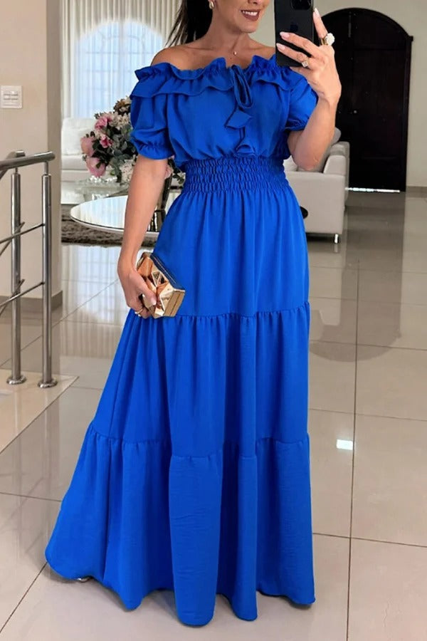 LM | Admit Your Feelings Off-the-shoulder maxi dress with smocked waist