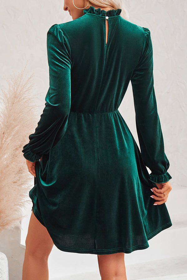 LM | Turtleneck long-sleeved velvet mini dress