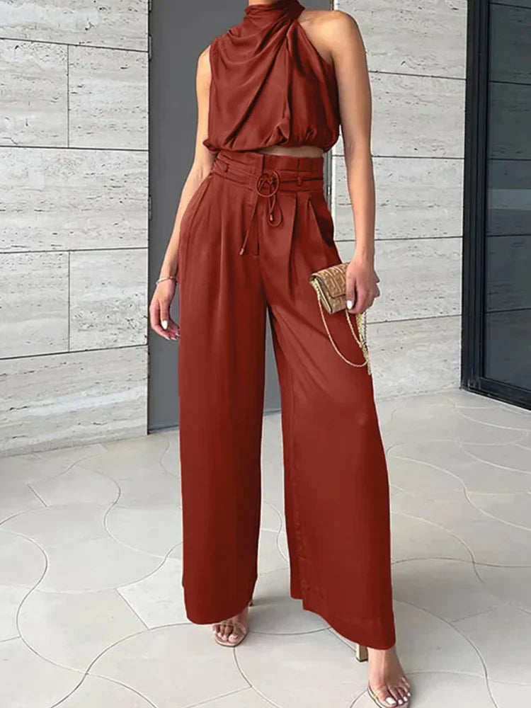 TS | Crop top with halterneck and wide leg set