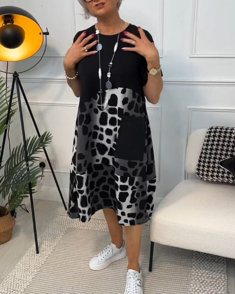 LM | Stylish short-sleeved midi dress with leopard print